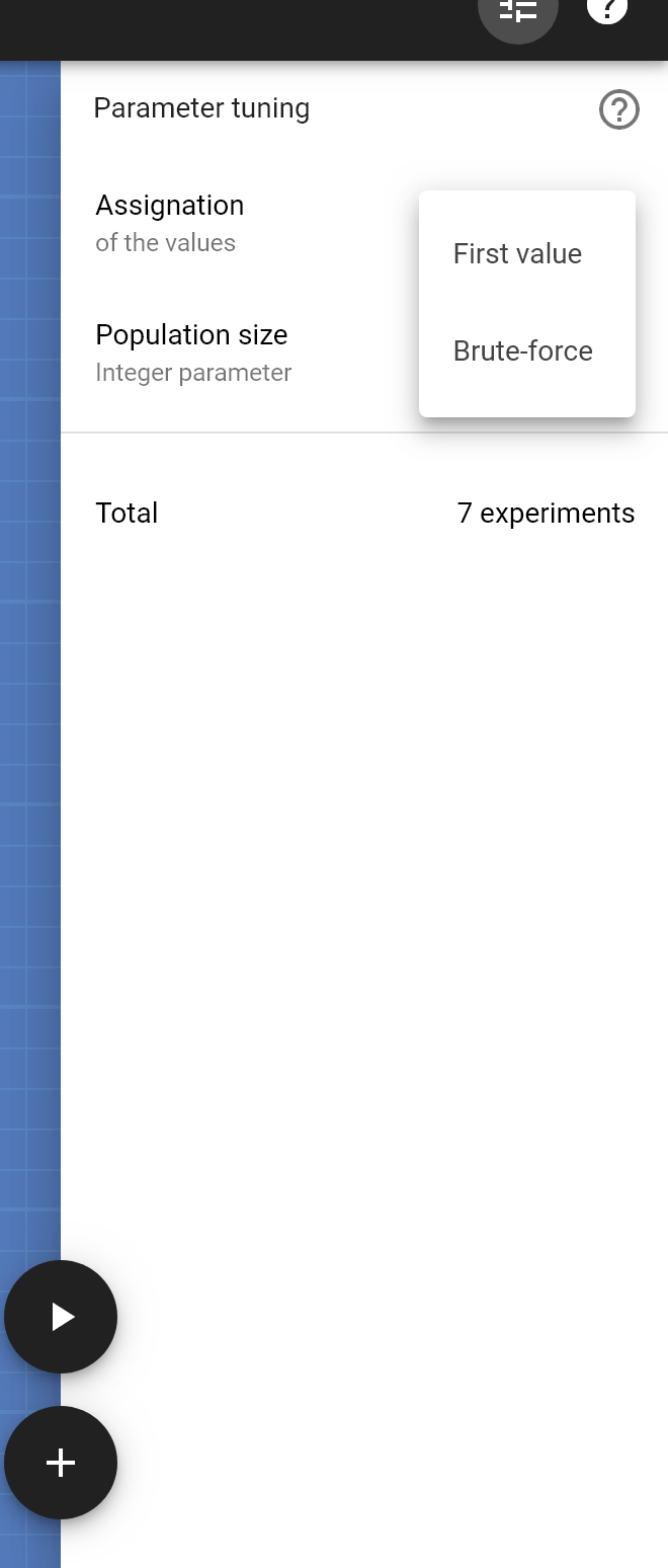 Parameter optimization panel