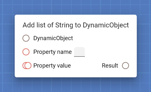 "Add list of String to DynamicObject" card