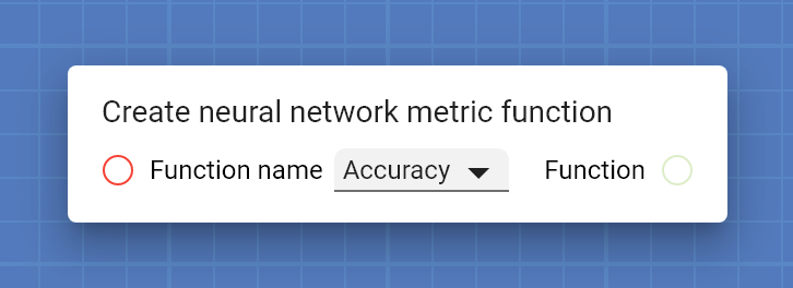 "Create neural network metric function" card