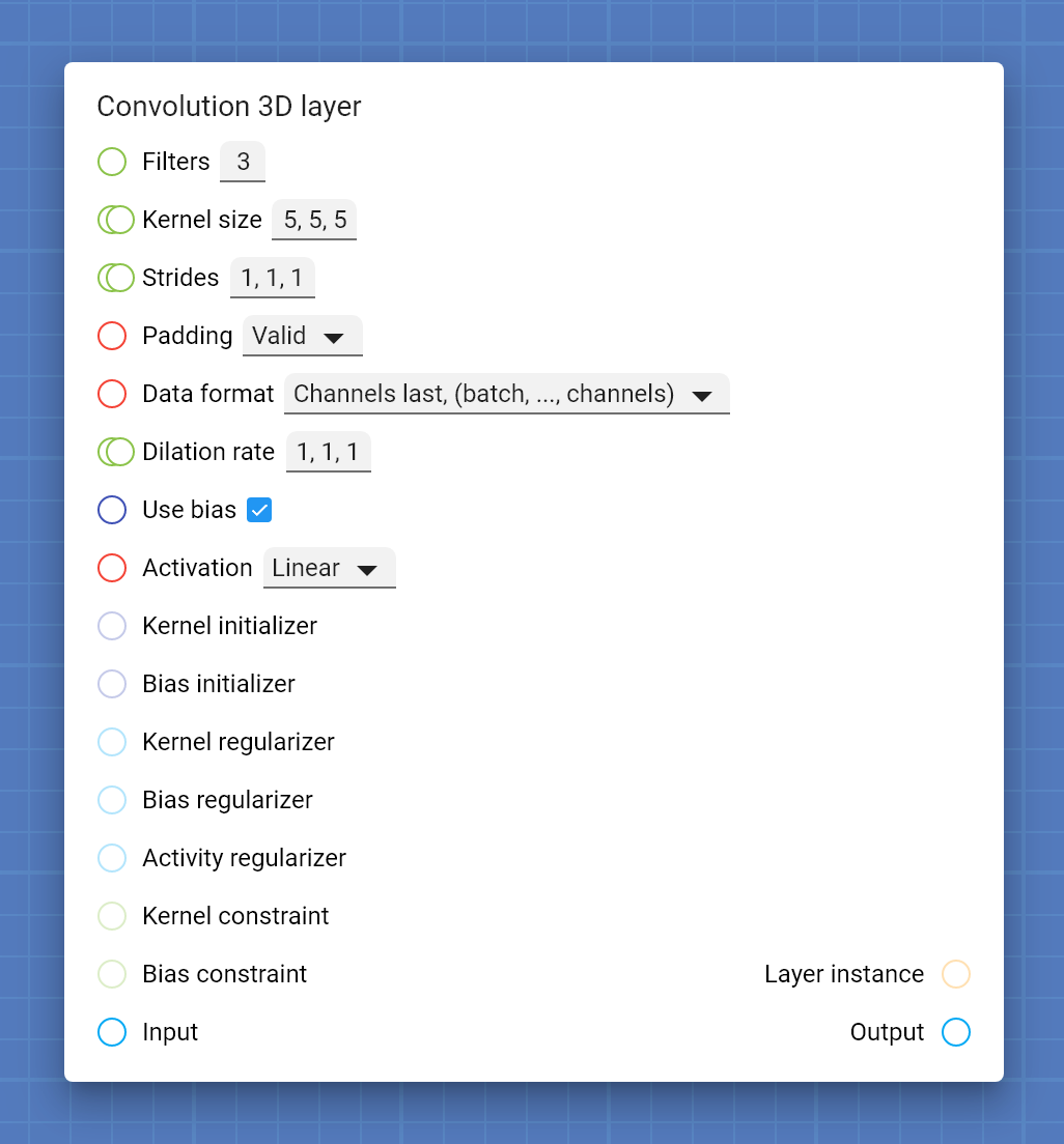 "Convolution 3D layer" card