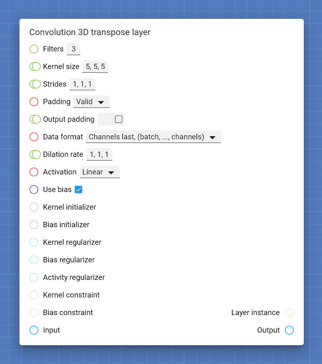 "Convolution 3D transpose layer" card