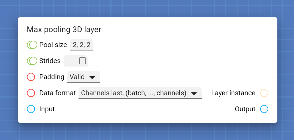 "Max pooling 3D layer" card