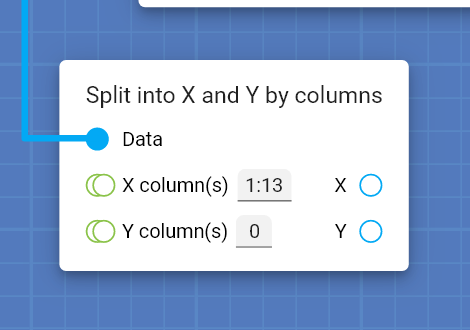 "Split into X and Y by columns" card configured