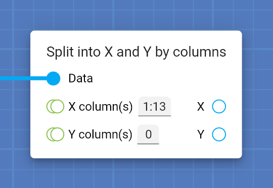 "Split into X and Y by columns" card configured