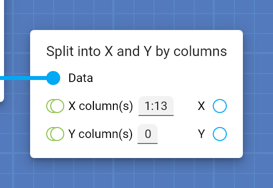 "Split into X and Y by columns" card configured